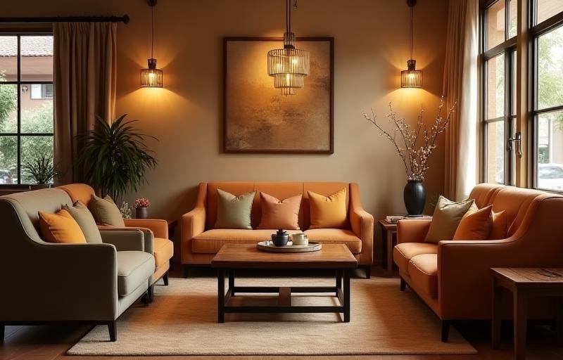 A comfortable seating area in Zaman Coffee House, featuring soft chairs and tables.