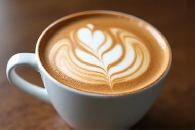A beautifully crafted latte with intricate latte art.